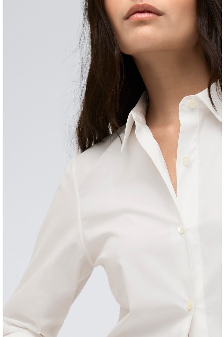 Fitted Cotton Blend Button-Up Shirt, Alternate, color, PURE WHITE