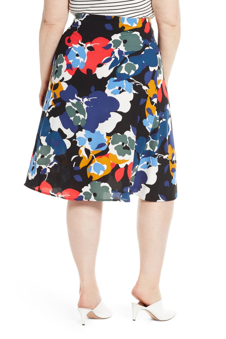 A-Line Midi Skirt, Alternate, color, BLACK- BLUE FLORAL