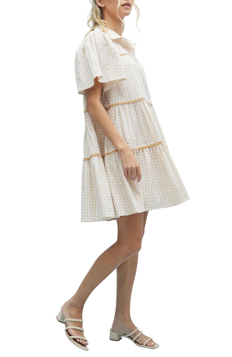 WISHLIST Check Print Buttoned Babydoll Dress, Alternate, color, Taupe/ White