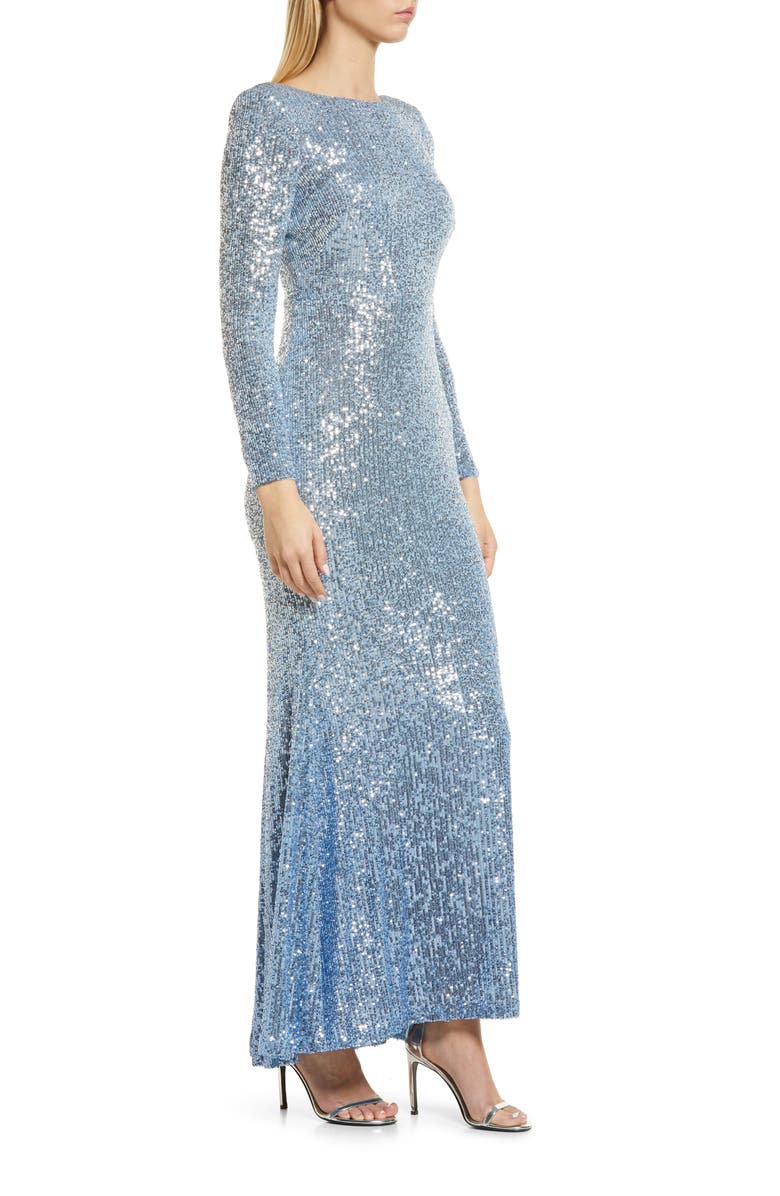 Eliza J Social Sequin Long Sleeve Gown, Alternate, color, Blue