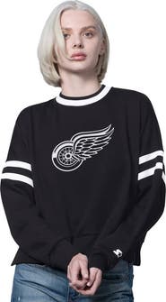 STARTER Women's Starter  Black Detroit Red Wings Rally Fleece Cropped Sweatshirt