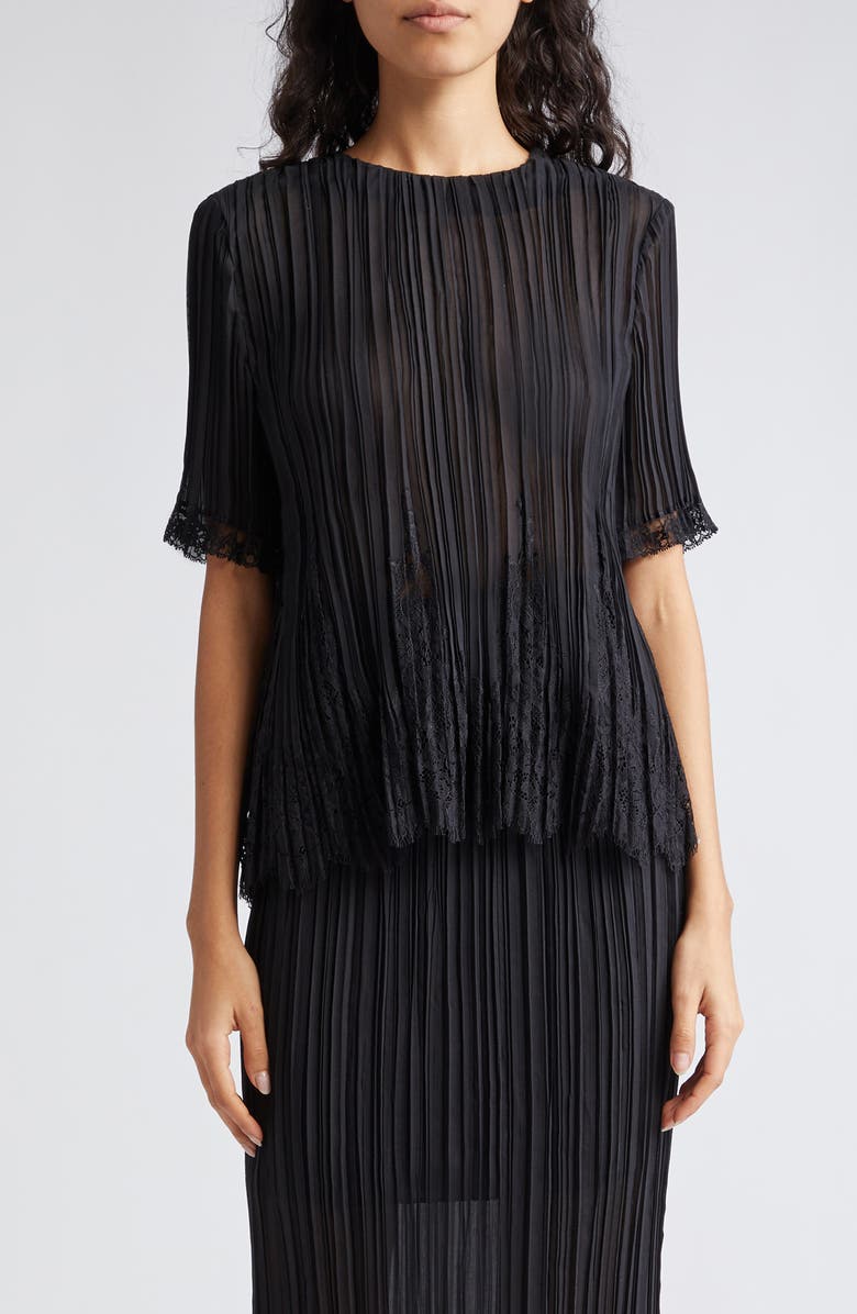 Zimmermann Pleated Lace Trim Semisheer Top, Main, color,