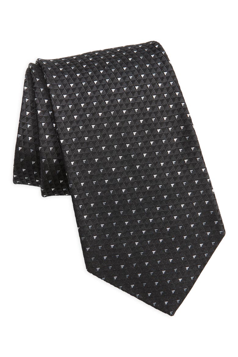 Jermyn St. Jacqards Geometric Pattern Silk Tie, Main, color, BLACK