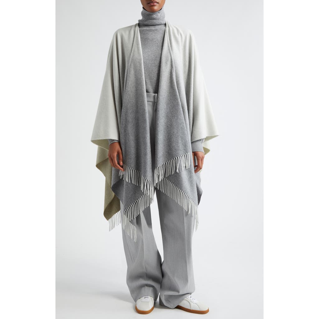 Johnstons Of Elgin Ombré Fringe Trim Cashmere Cape In Gray