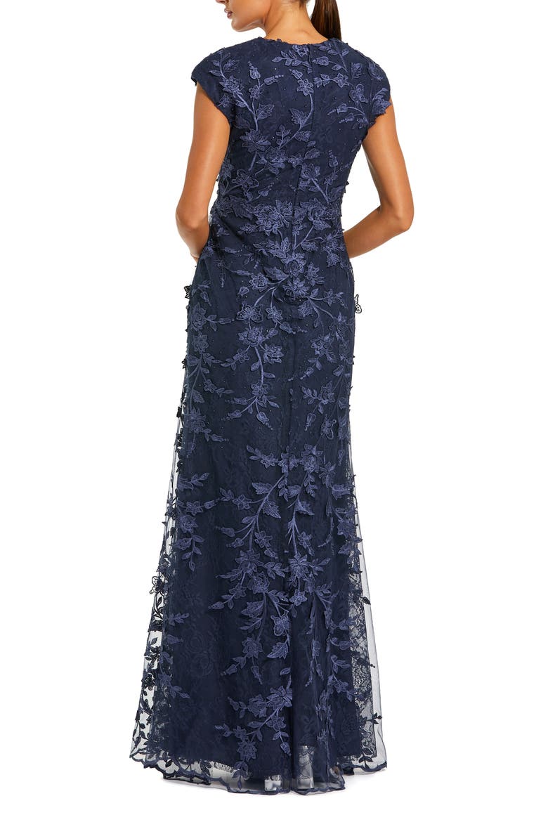 Petite Faux Wrap Embroidered Cap Sleeve Gown, Alternate, color, Midnight