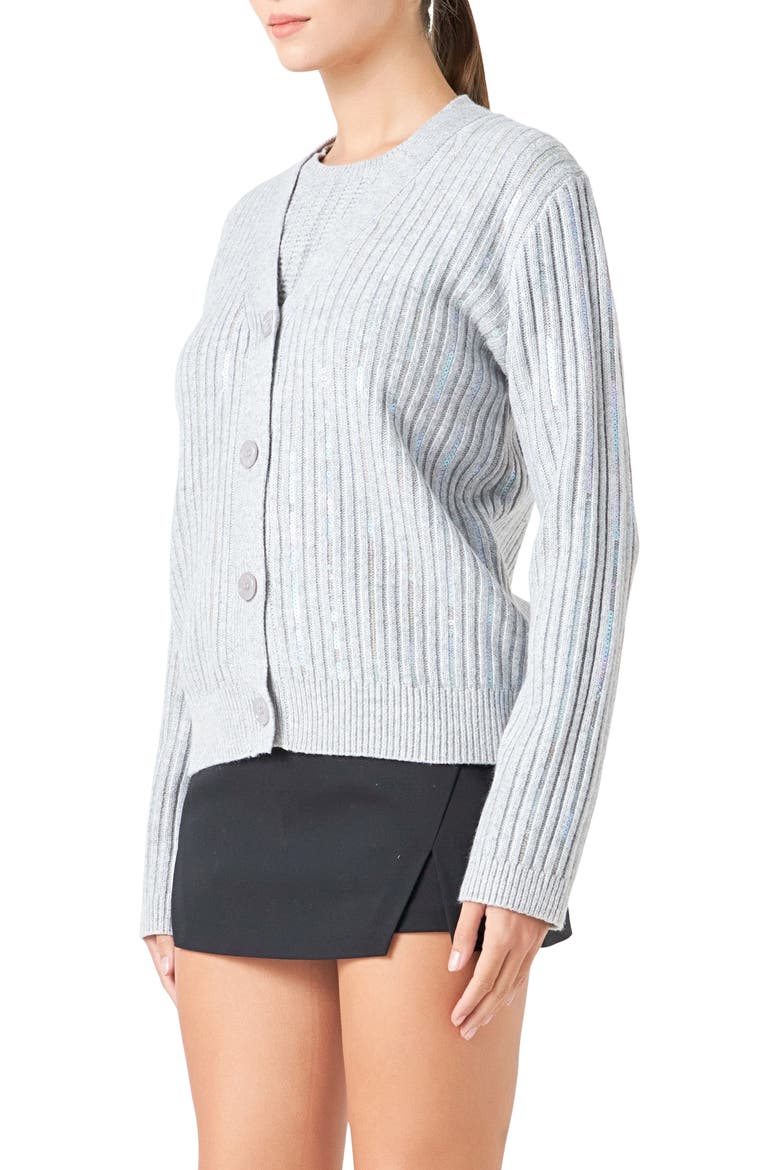 Sequin Rib Cardigan, Alternate, color, SILVER