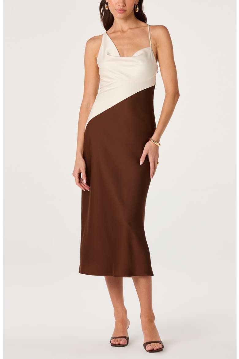 Amiyah Colorblocked Midi Dress, Alternate, color, CREAM BROWN