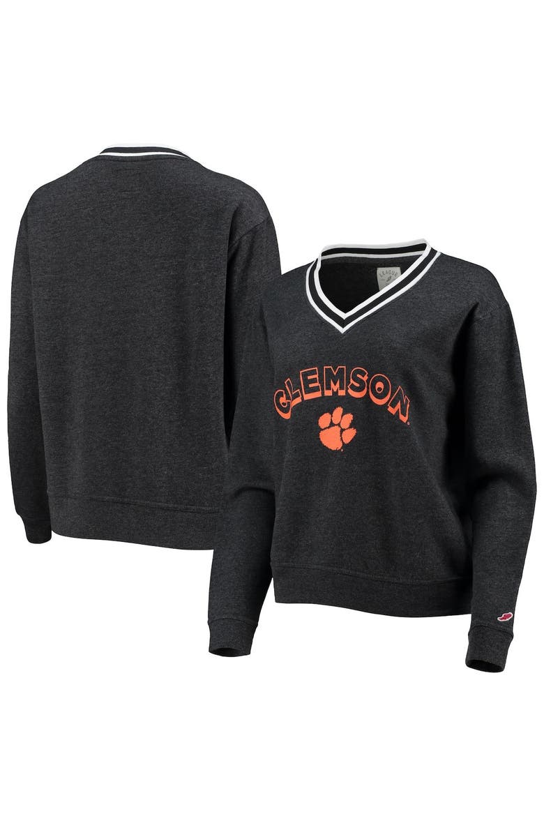 Women's League Collegiate Wear Heathered Black Clemson Tigers Victory Springs Tri-Blend V-Neck Pullover Sweatshirt, Main, color, Heather Black