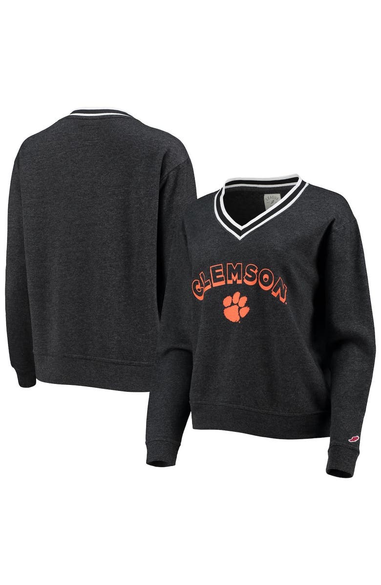 LEAGUE COLLEGIATE WEAR Women's League Collegiate Wear Heathered Black Clemson Tigers Victory Springs Tri-Blend V-Neck Pullover Sweatshirt, Main, color, 