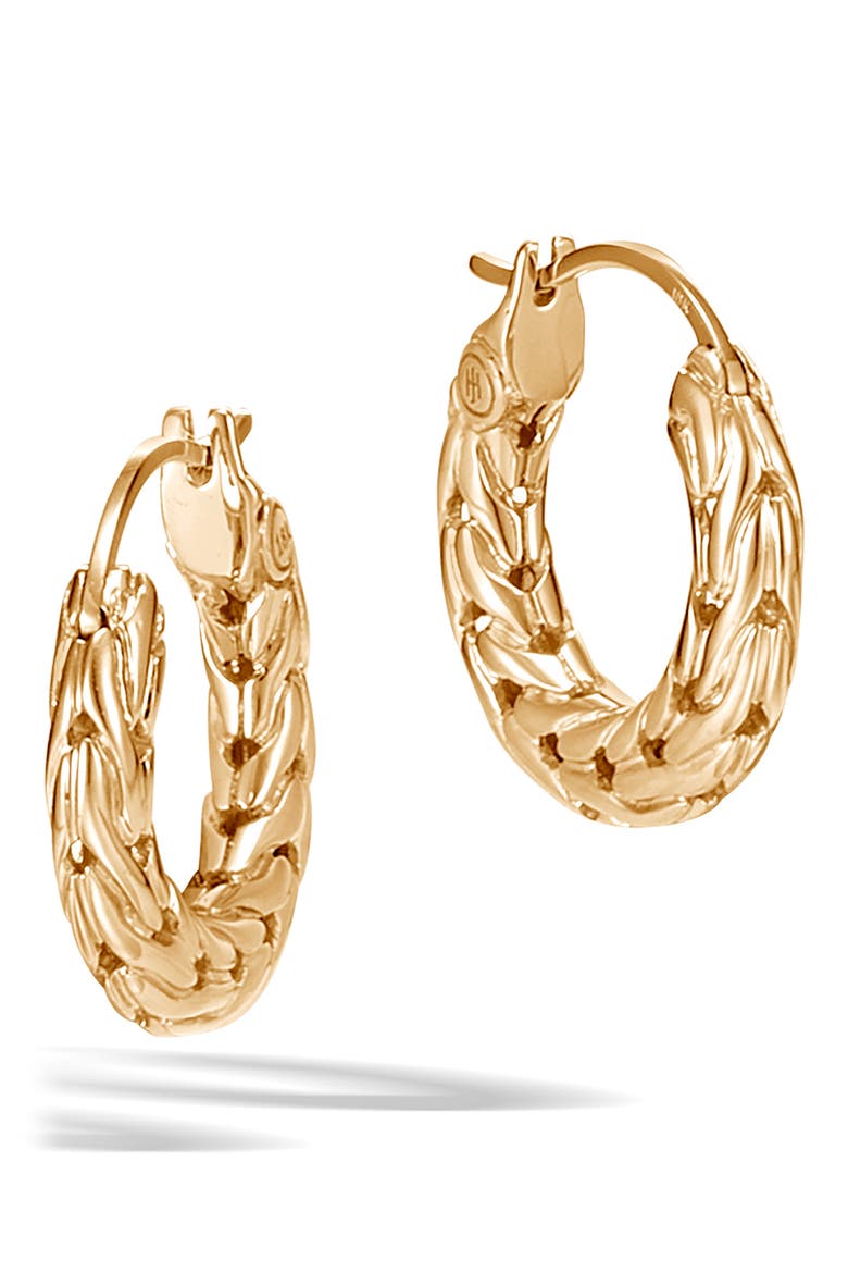 Carved Chain Hoop Earrings, Gold, 16mm, Main, color, GOLD