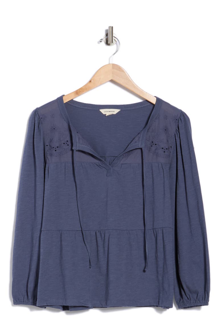 Long Sleeve Cotton Babydoll Top, Alternate, color, BLUE INDIGO