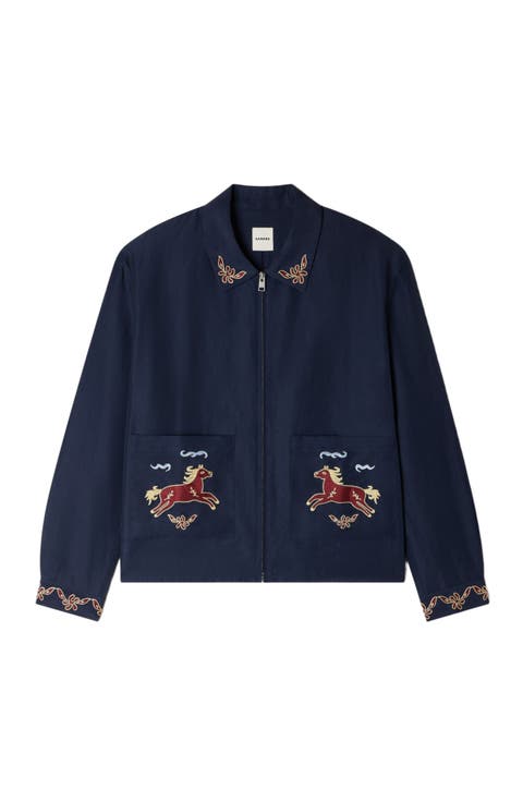 Embroidered wing collar jacket