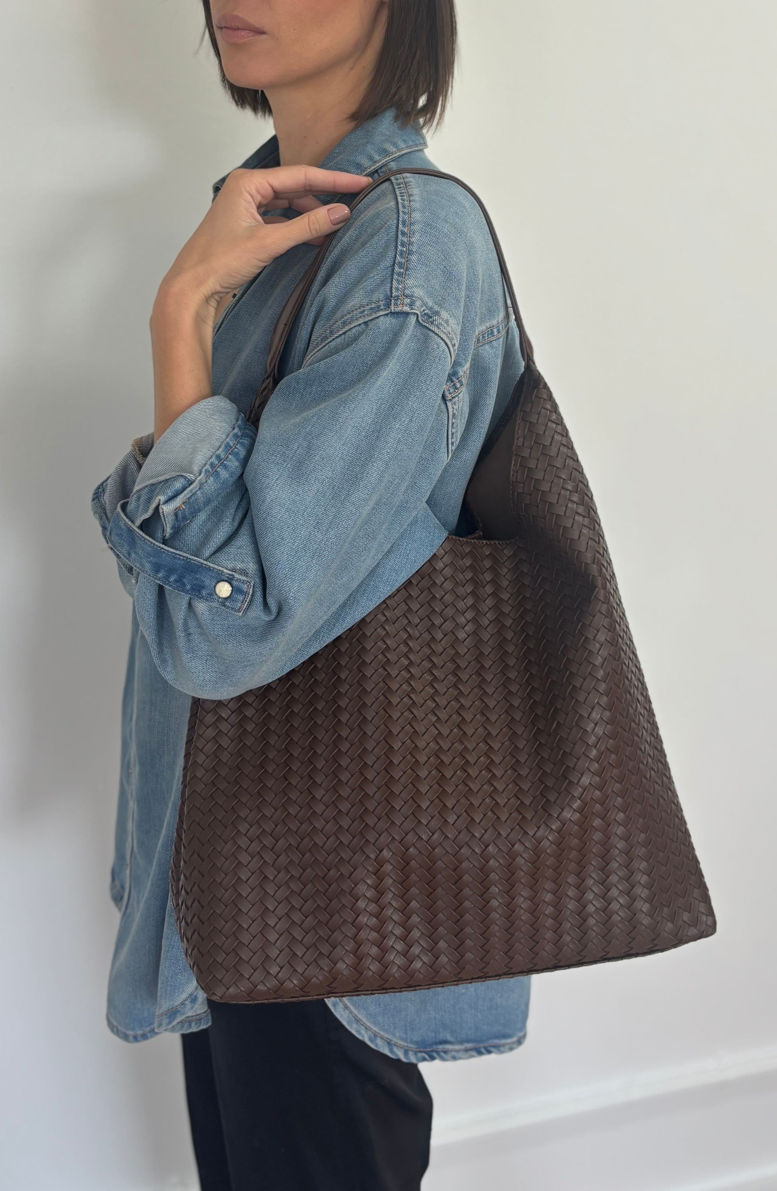 Adornia Texture Woven Shoulder Bag, Alternate, color, Brown