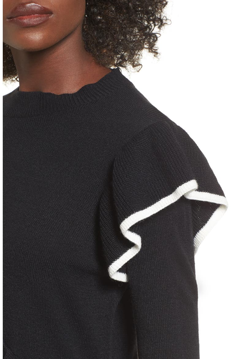 Ruffle Knit Sweater Dress, Alternate, color, BLACK