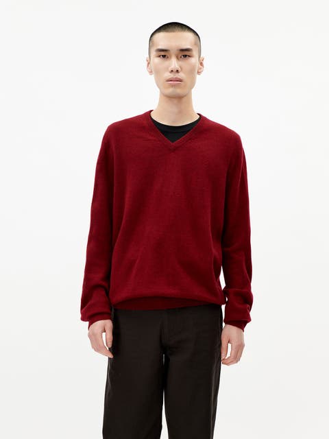 Mens red v neck cashmere sweater best sale