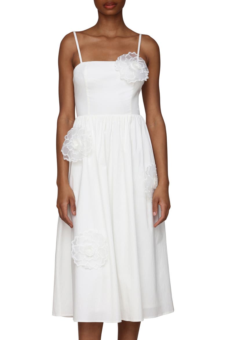 Floral Appliqué Midi Dress, Alternate, color, WHITE