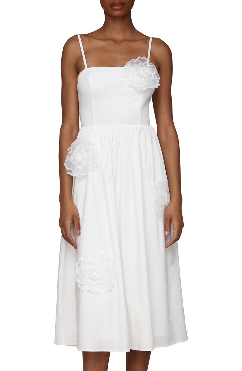 Avec Les Filles Floral Appliqué Midi Dress, Alternate, color, White