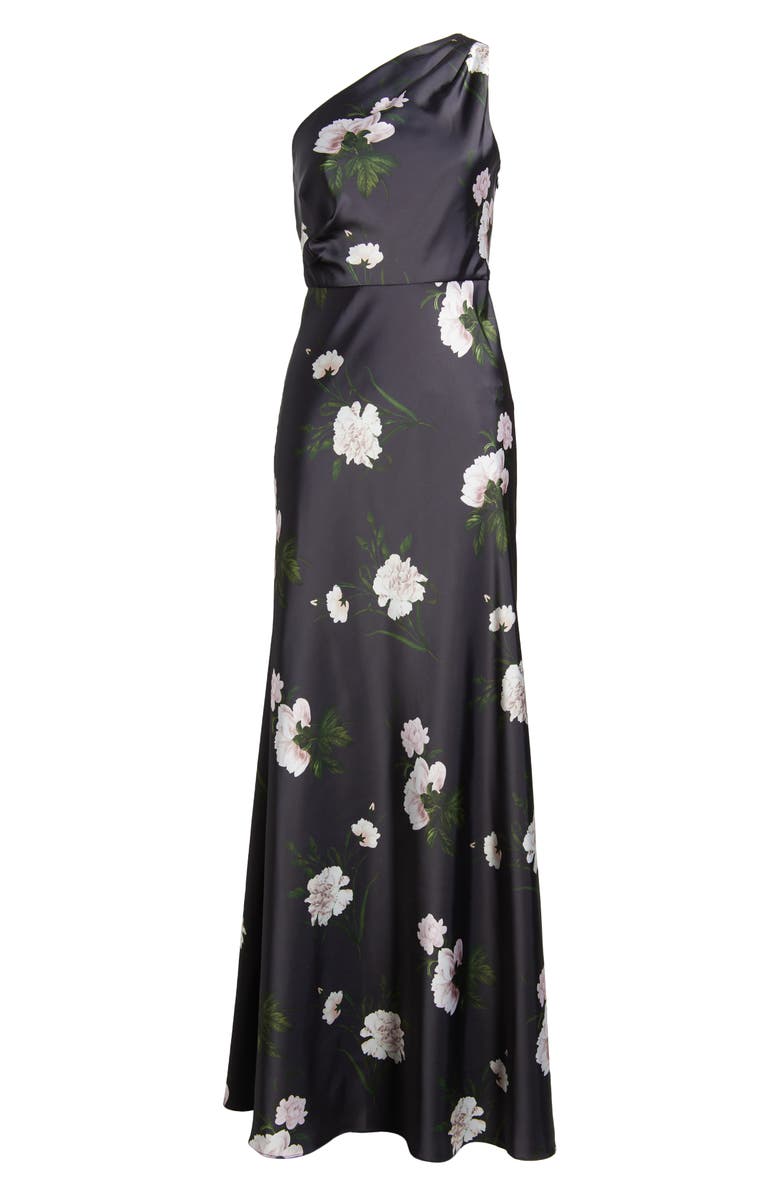 Sachin & Babi Delphine Floral One-Shoulder Satin Crepe Gown, Alternate, color, Dark Midnight Carnations