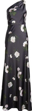 Sachin & Babi Delphine Floral One-Shoulder Satin Crepe Gown