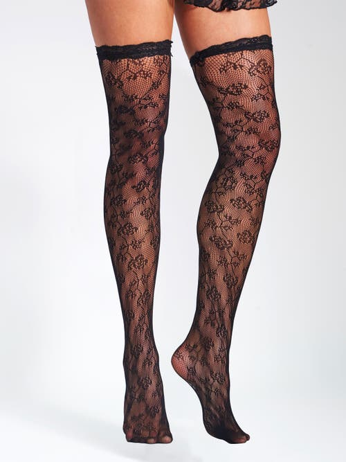 Miss Circle Lace Floral Print Thigh High Stockings In Animal Print