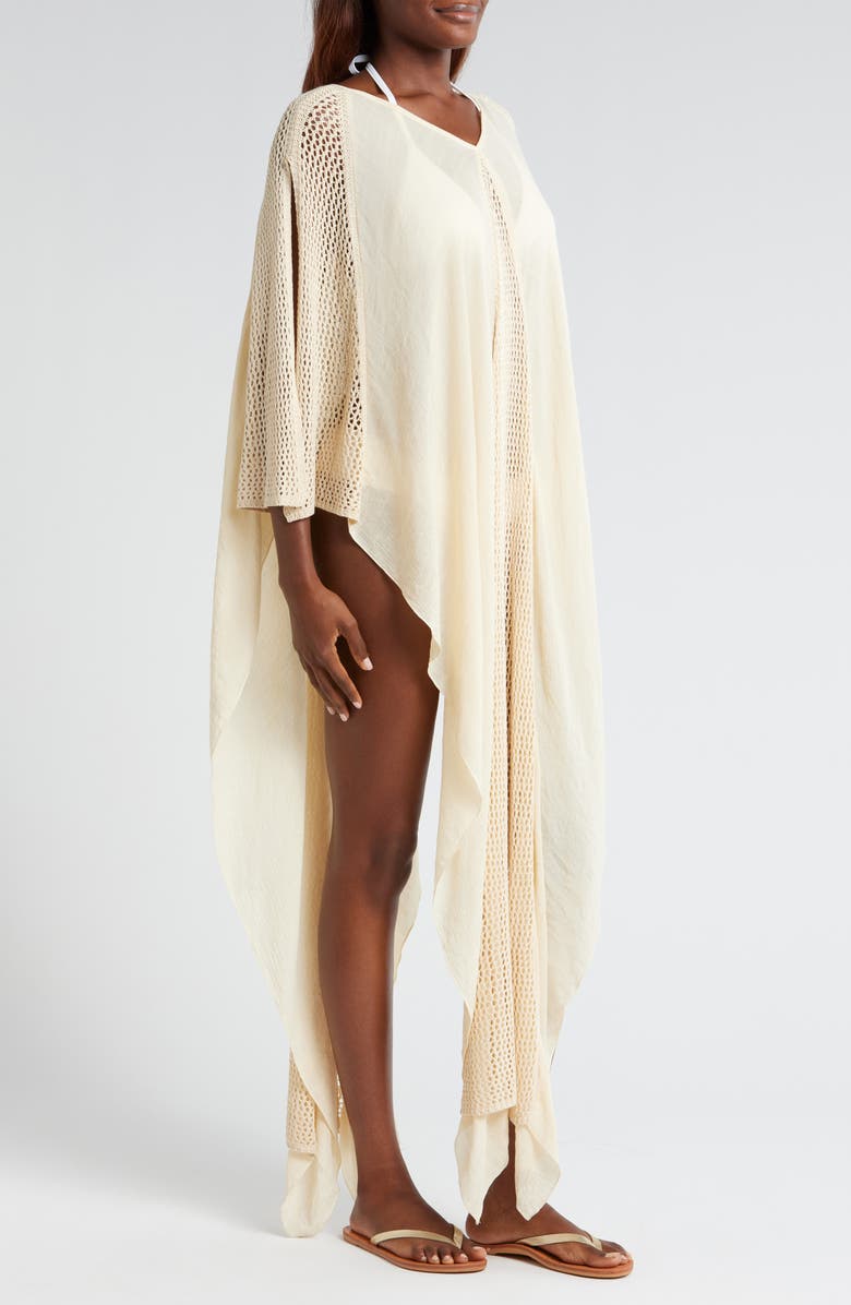 Elan Open Stitch Detail Cover-Up Caftan Dress, Alternate, color, Natural