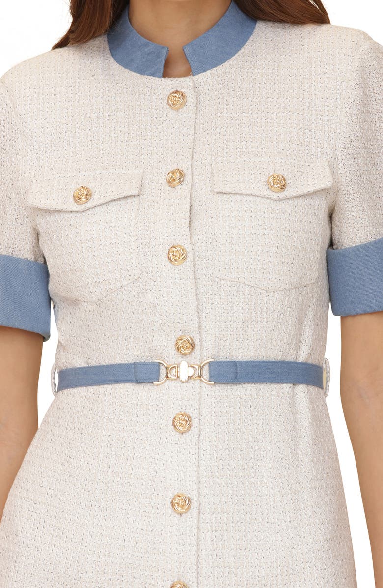 Avec Les Filles Rolled Cuff Short Sleeve Tweed Minidress, Alternate, color, Ivory Denim