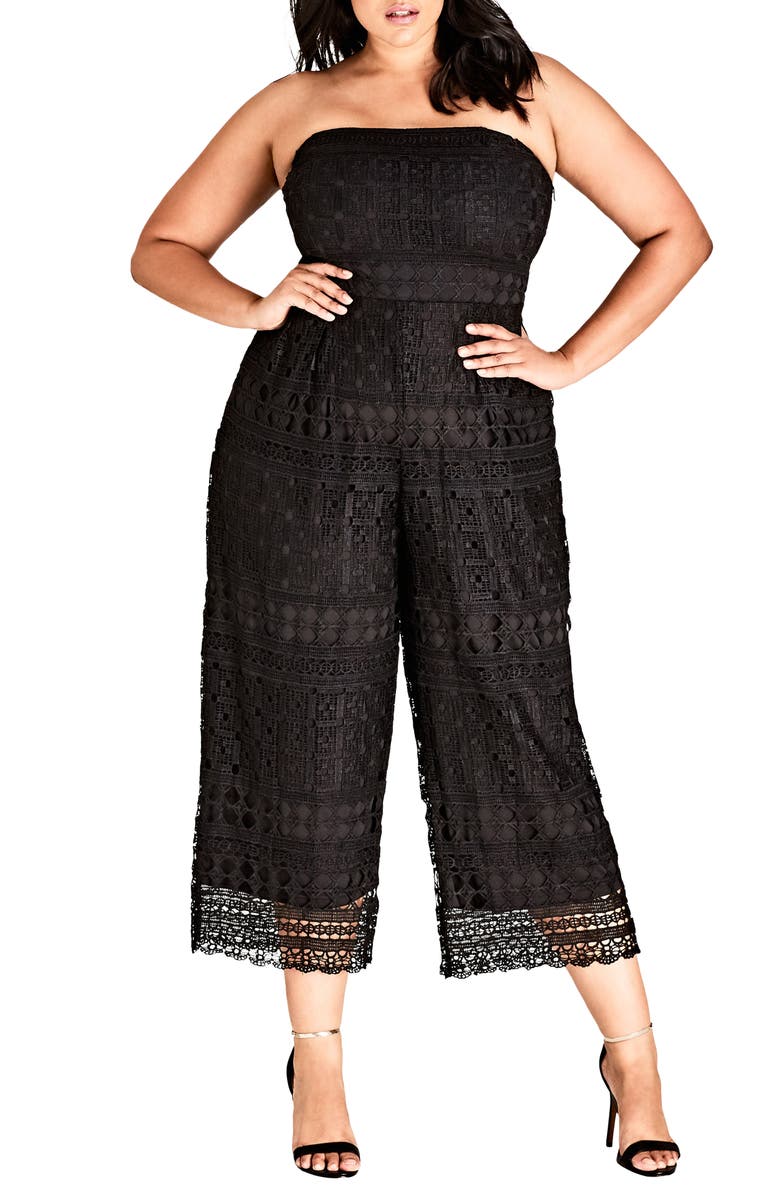 City Chic Crochet Strapless Jumpsuit, Main, color, 