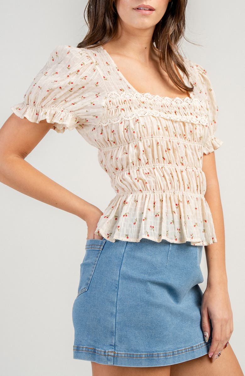 Beivy Sloral Smocked Chiffon Top, Alternate, color, Cream