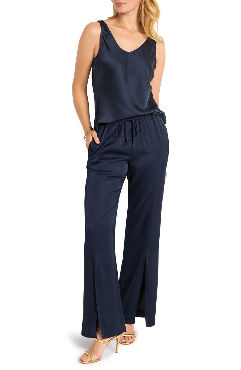 NIC+ZOE Social Edit Front Slit Satin Pants, Alternate, color, Dark Indigo