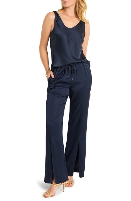 Nic + Zoe 29.5" Wide Leg Polished Jersey Pant In Dark Indigo In Dark Indigo