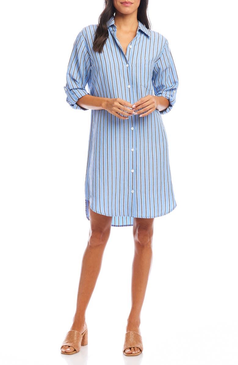Karen Kane Stripe Long Sleeve Shirtdress, Main, color, Blue
