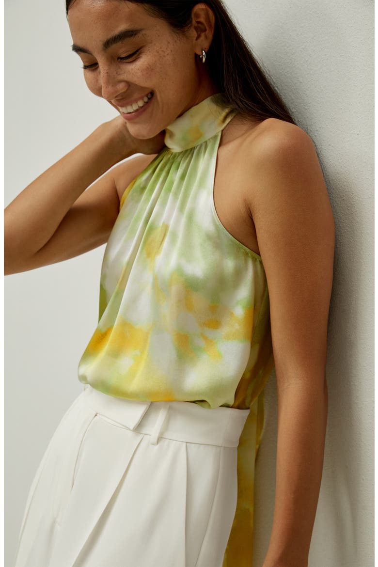 Women's Print Silk Charmeuse Halter Neck Top, Alternate, color, Summer Visions