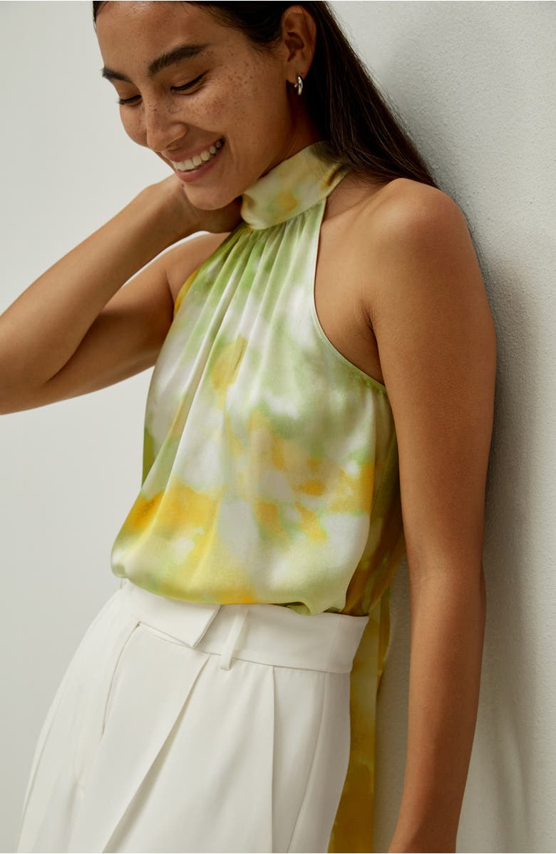 Lilysilk Women's Print Silk Charmeuse Halter Neck Top, Alternate, color, Summer Visions