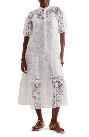 Ted Baker London Claarey Floral Motif Midi Dress In White