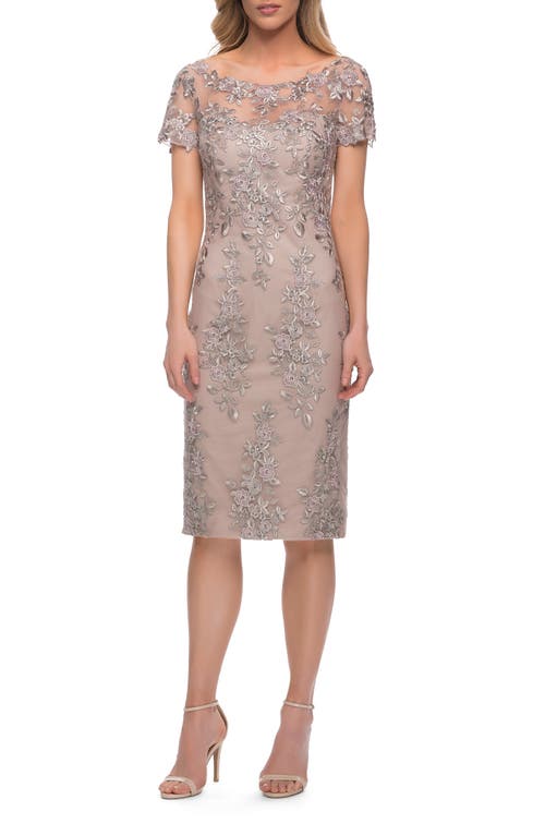 nude knee length dress La Femme Short Sleeve Below The Lace In Girls Bubbles & Short Rompers