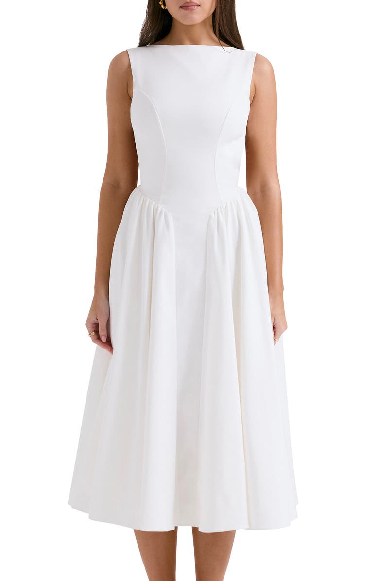 HOUSE OF CB Cindy Sleeveless Twill Midi Cocktail Dress, Alternate, color, White