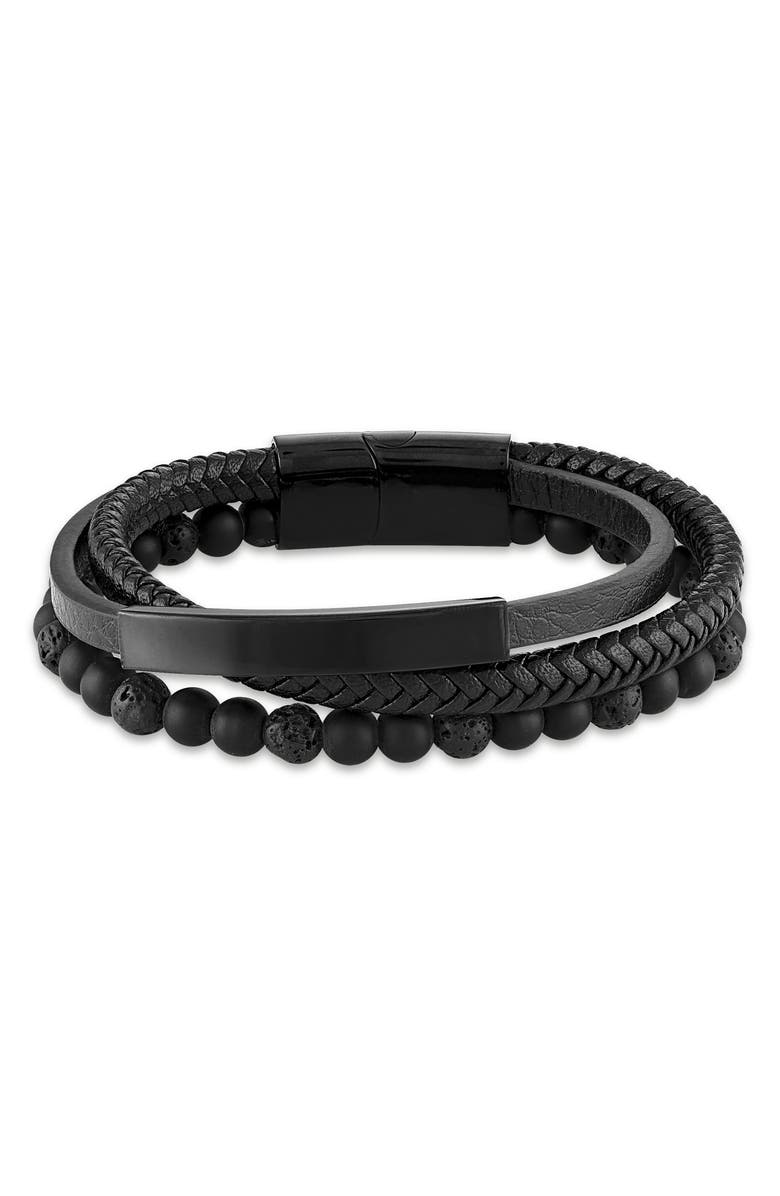Esquire Men's Onyx Beaded Braided Leather Bracelet, Main, color, 