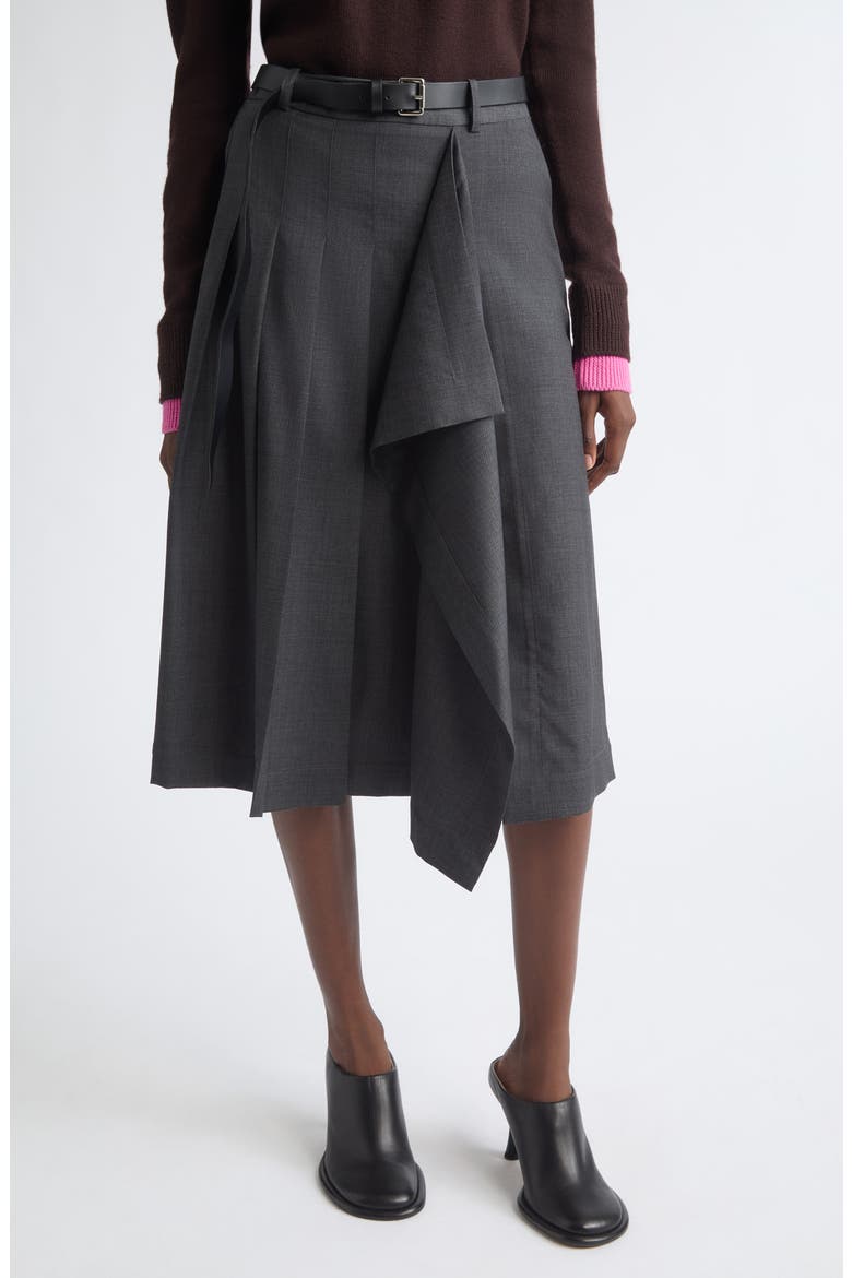 Pleated Asymmetrical Wool Blend Wrap Midi Skirt, Main, color, DARK CHARCOAL