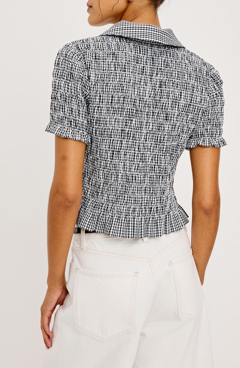 Rails Alton Shirred Button-Up Crop Peplum Top, Alternate, color, Black Gingham