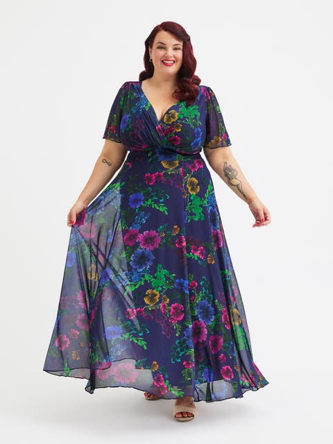 Isabelle Printed Angel Sleeve Maxi Dress