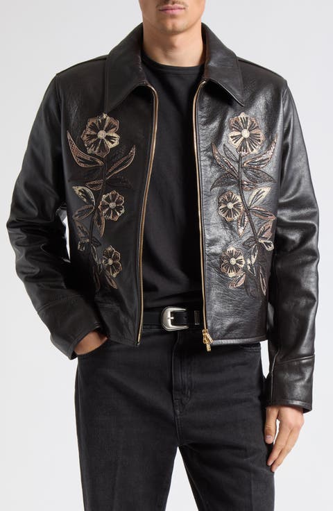 Floral Leather Blouson Jacket