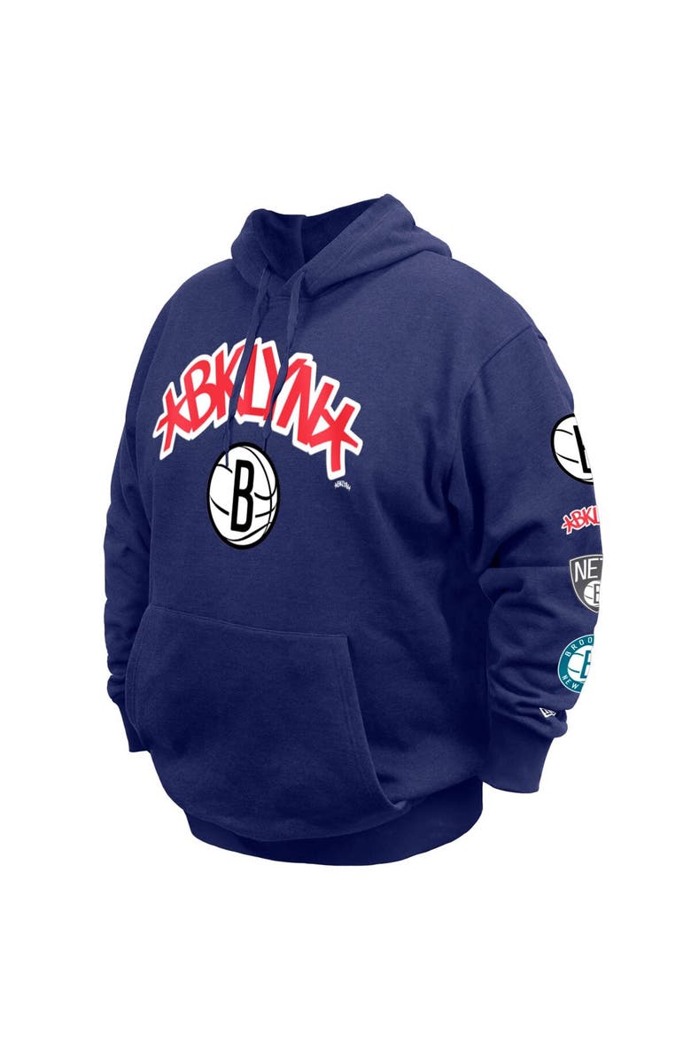 New Era Men's New Era Blue Brooklyn Nets Big & Tall 2023/24 City Edition Pullover Hoodie, Alternate, color,