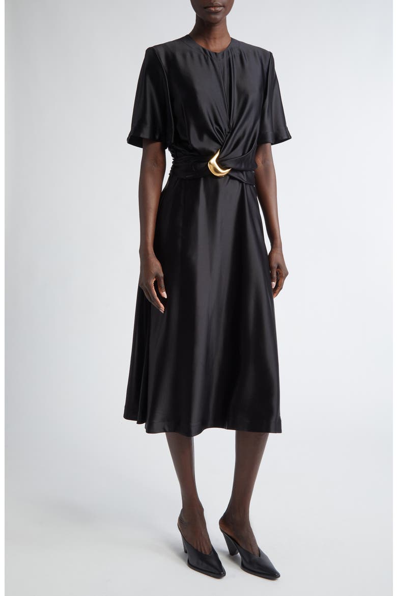 Honey Tie Waist Silk Dress, Main, color, 000001 BLACK