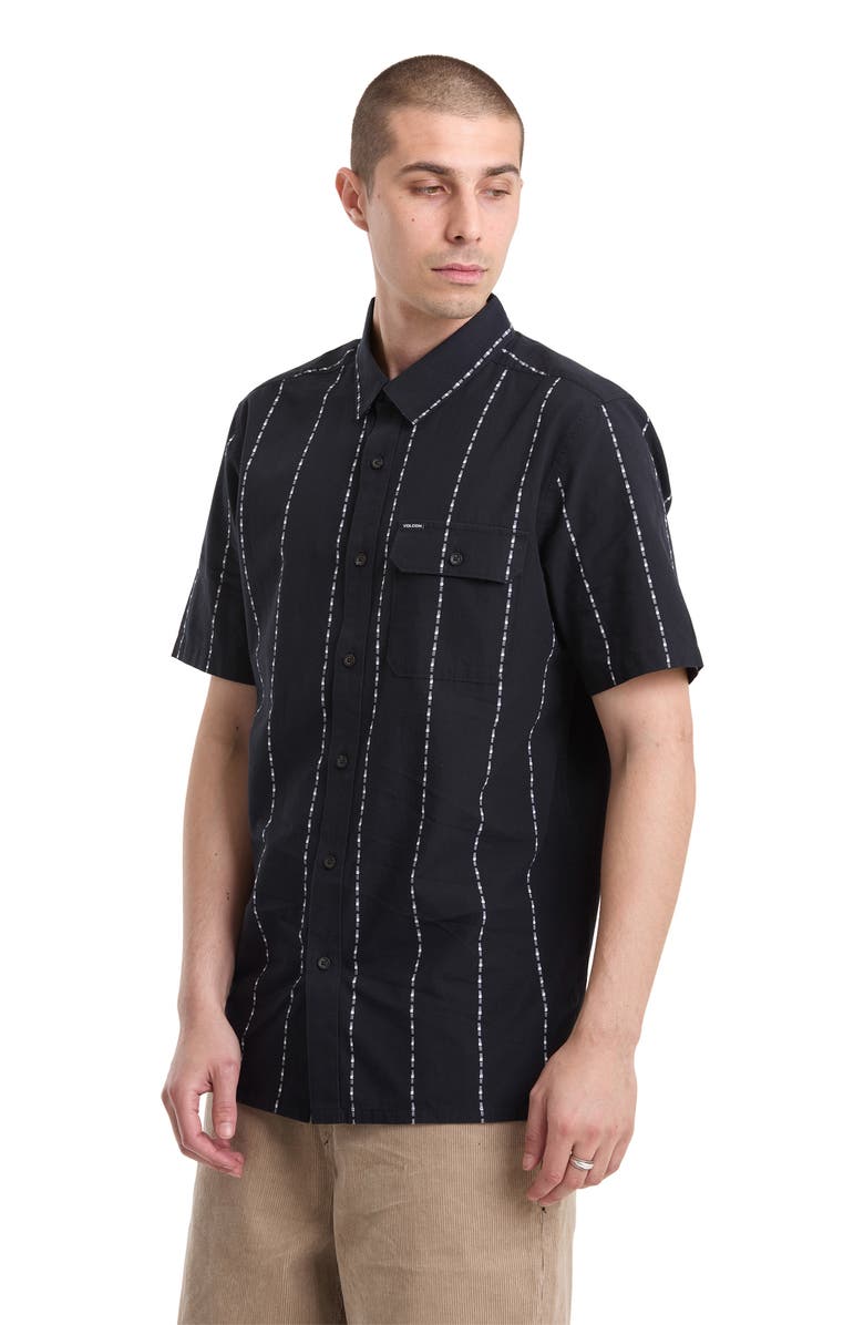 Volcom Whitworth Stripe Short Sleeve Button-Up Shirt, Alternate, color, Black