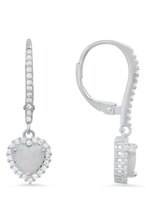 Sterling Silver Cubic Zirconia Halo Birthstone Heart Drop Earrings