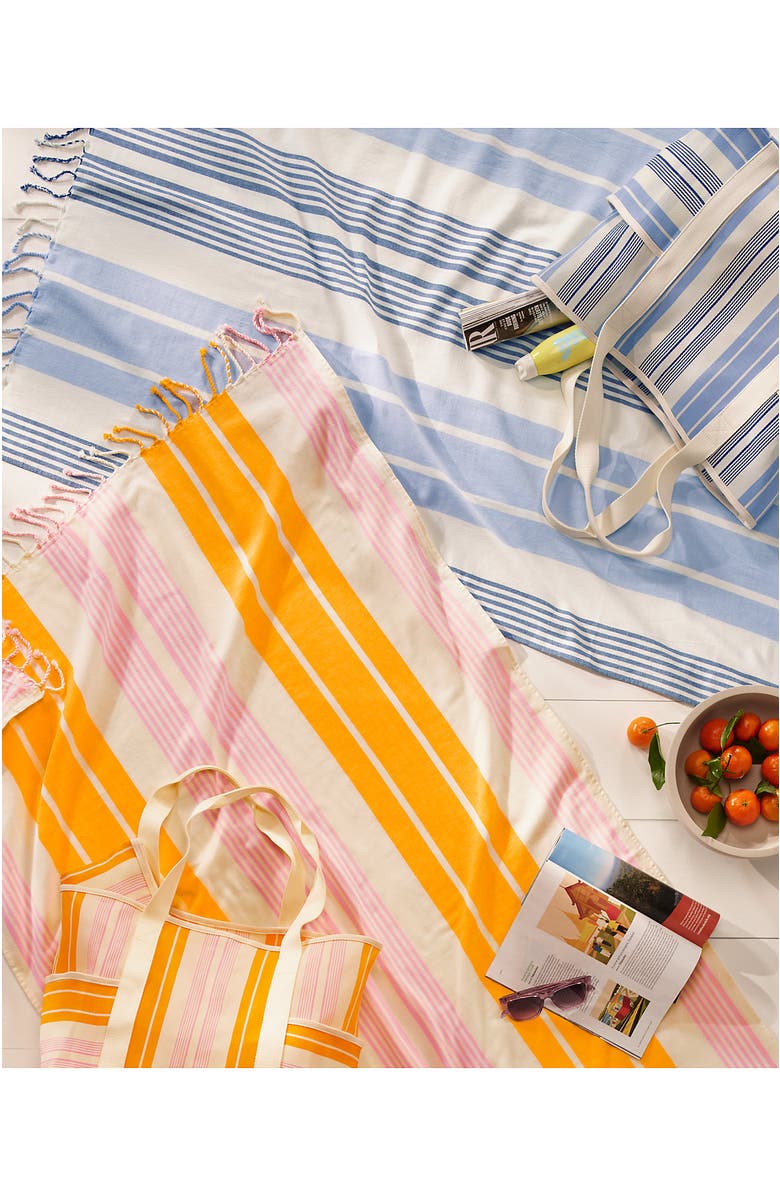 Lands' End Coast Clear Sand Resistant Turkish Cotton Beach Towel, Alternate, color, Sweet Mango Stripe