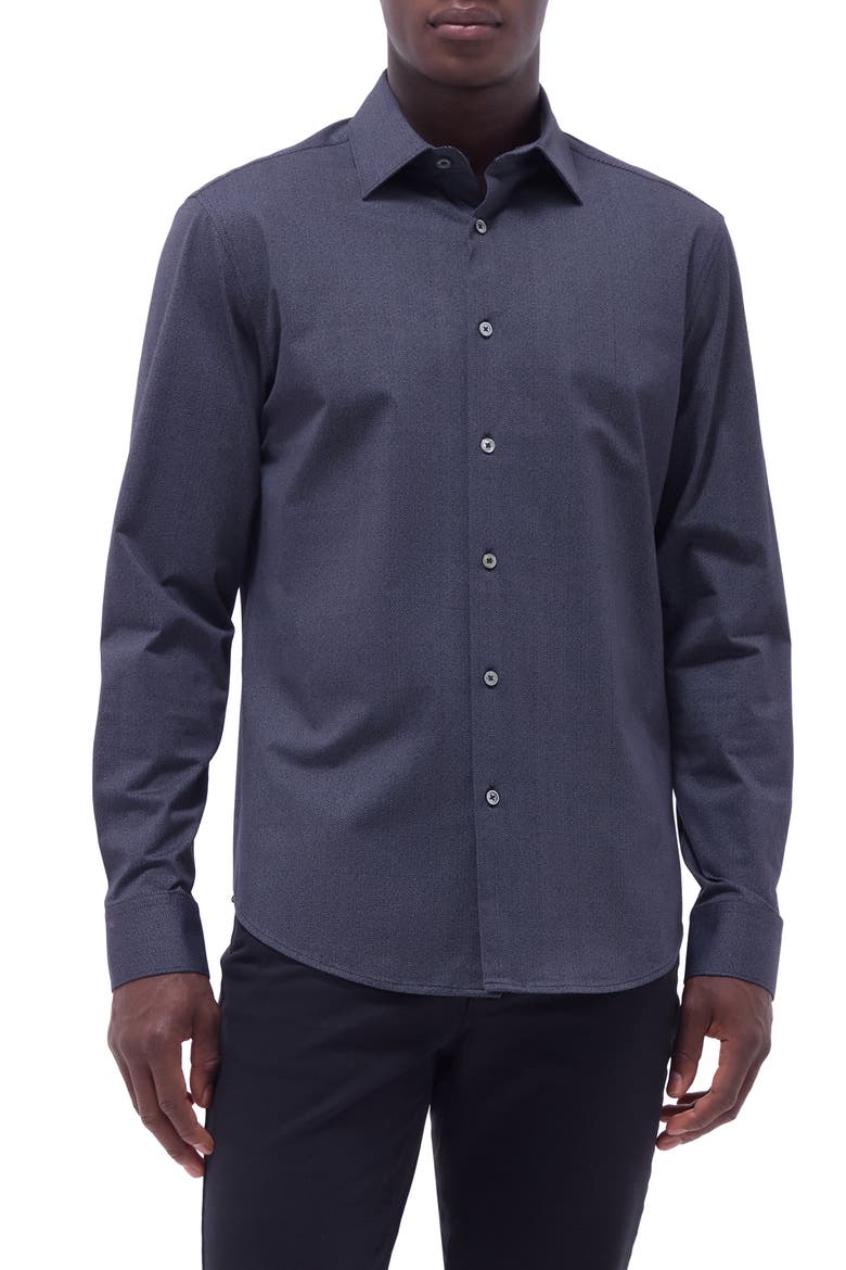 Jimmy OoohCotton® Herringbone Button-Up Shirt, Main, color, BLACK