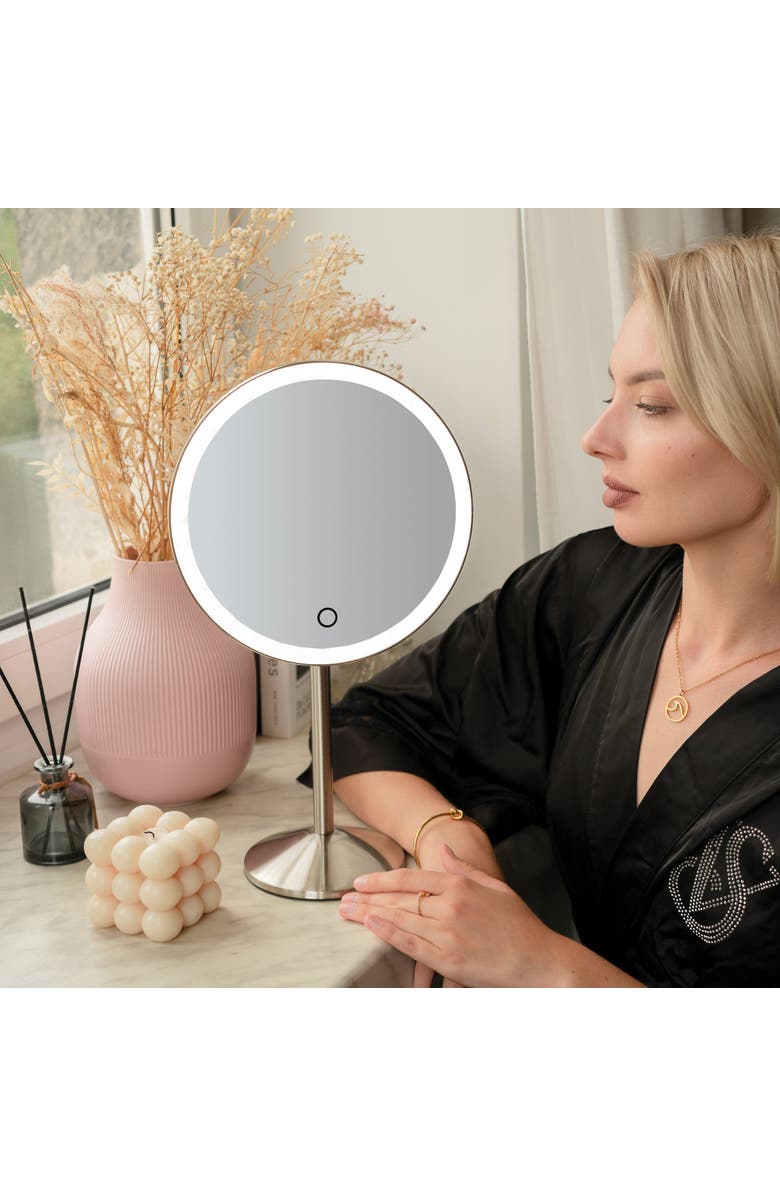 Ilios Lighting Modern Portable Rechargeable Magnetic 5x Magnication Table Mirror, Alternate, color, Silver