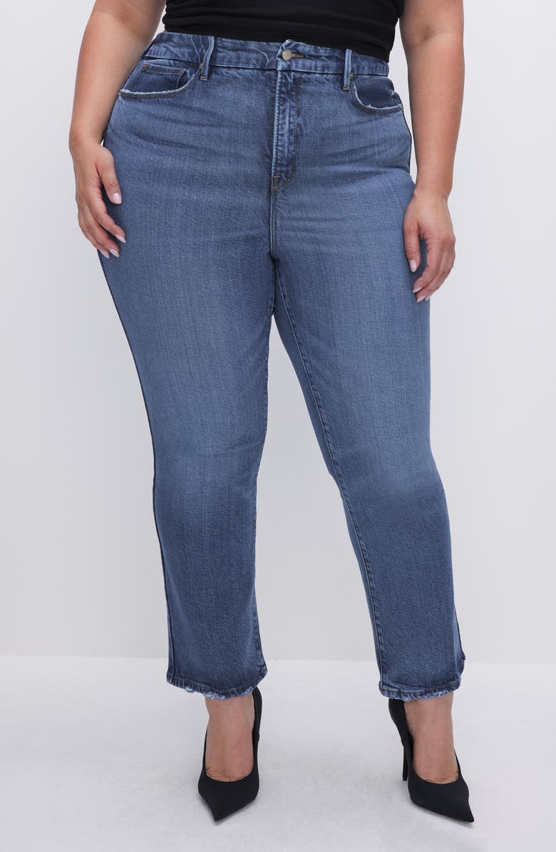 Good American Good Legs Soft-Tech High Waist Ankle Straight Leg Jeans, Alternate, color, Indigo513