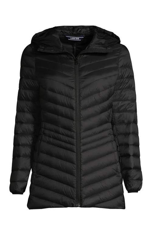 Lands' End Plus Size Wanderweight Packable Down Hooded Long Jacket In Black